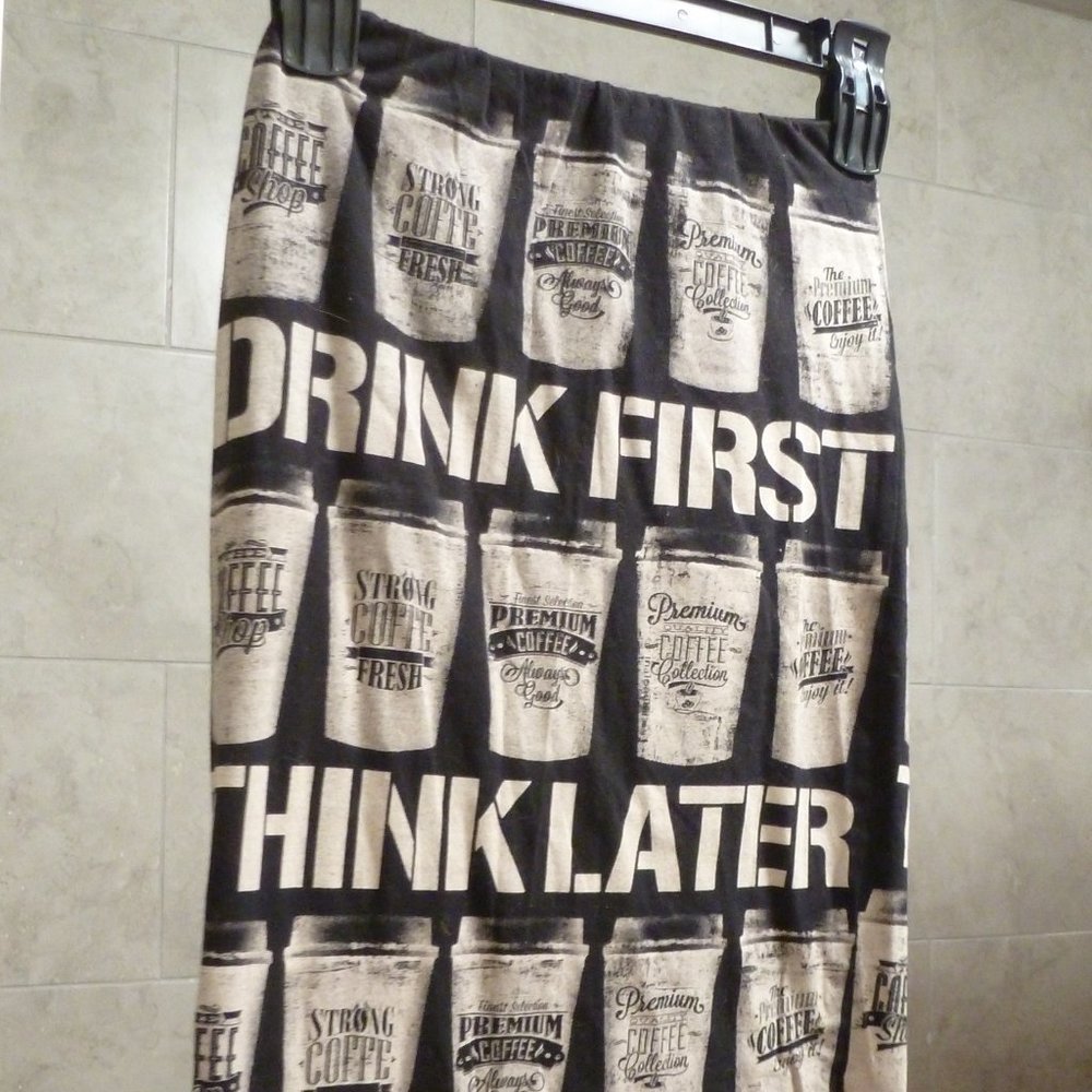 Mezzanine USA Coffee Print Pencil Skirt M | Stretch Elastic Waist | Midi